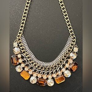 The Limited Royal Bib Statement Necklace Faux Quartz-Citrine Crystal Silver Tone
